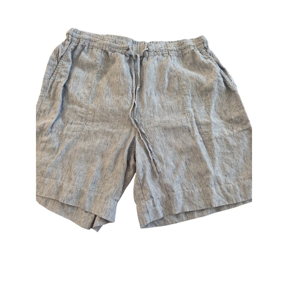 Poetry Womens Linen Shorts Striped Size US 10 Blue White Pull on Relaxed Casual